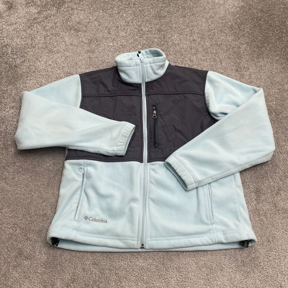 Columbia Denali Fleece Jacket Womens Medium Blue Black Full Zip Pockets Outdoor